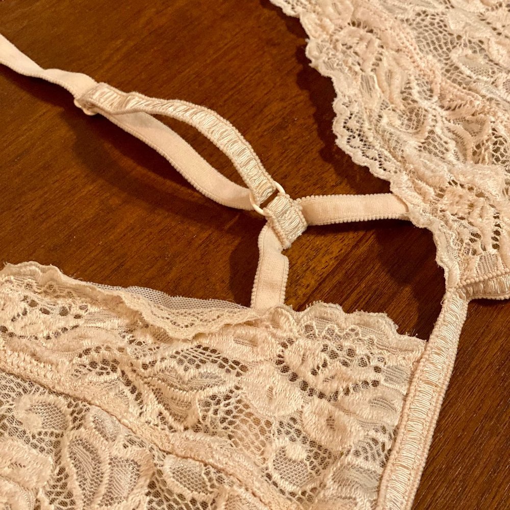 Peach colored lace bralette